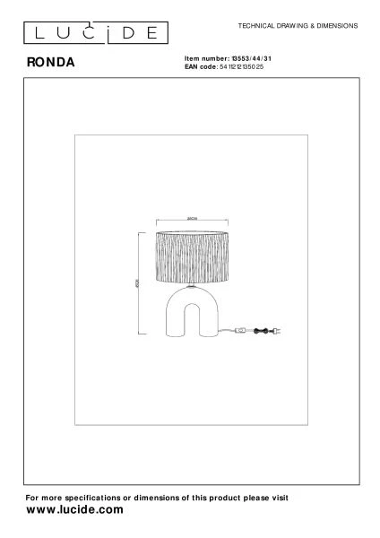 Lucide RONDA - Tischlampe - 1xE27 - Weiß - technisch